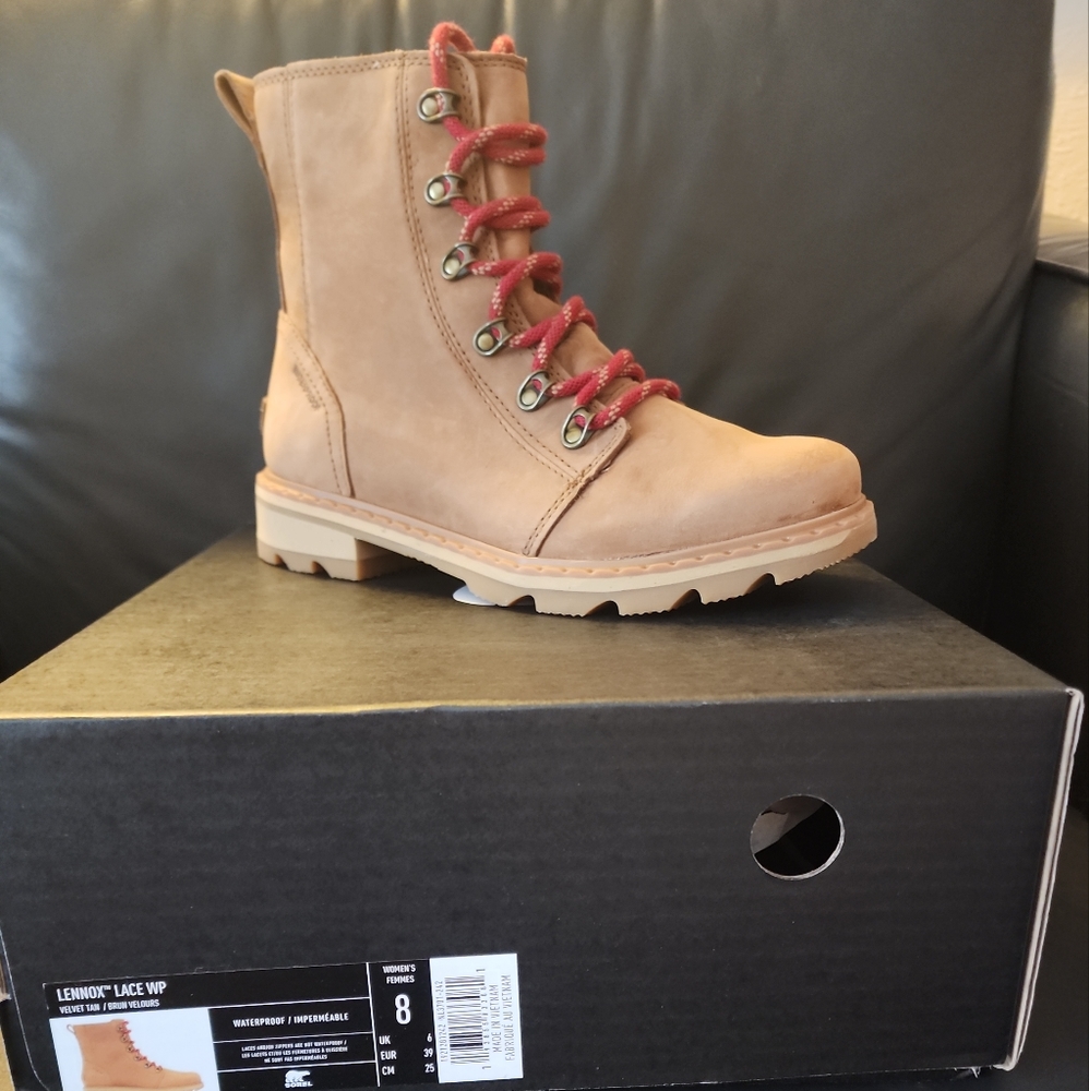 SOREL Women's Lennox Lace Rain Boot Waterproof Leather Boots size 8